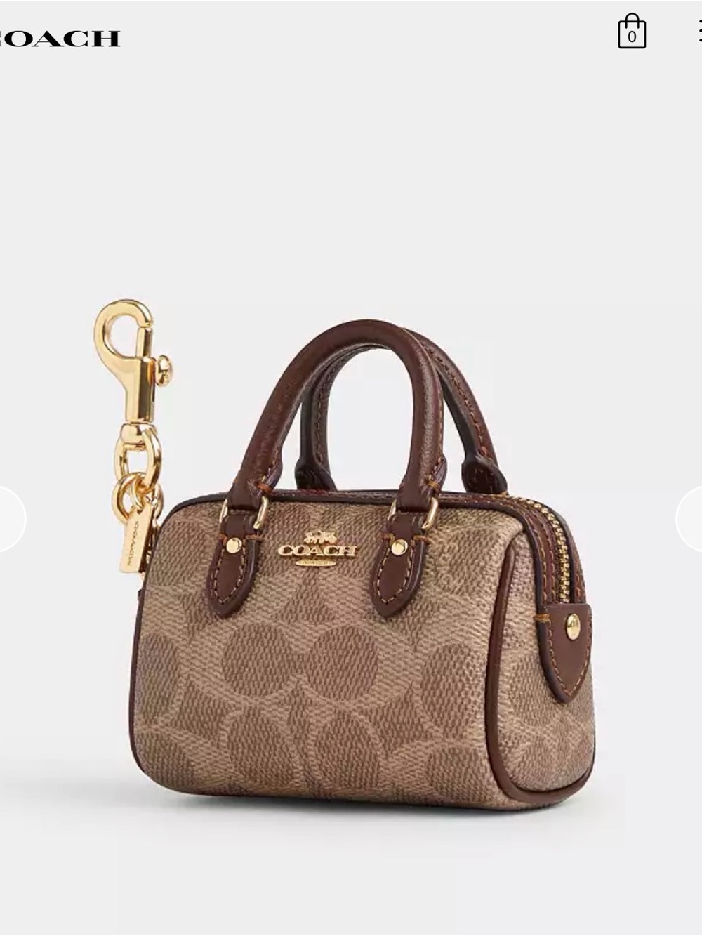 Coach Tan/Brown Signature Mini Satchel Keyring with Gold Hardware
